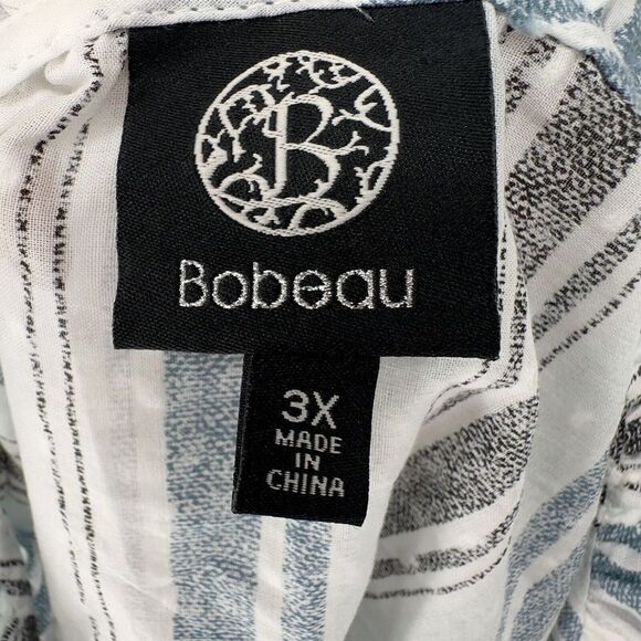 Bobeau Blouse Womens Size 3x Short Sleeve Top White/Blue Striped - Picture 11 of 13